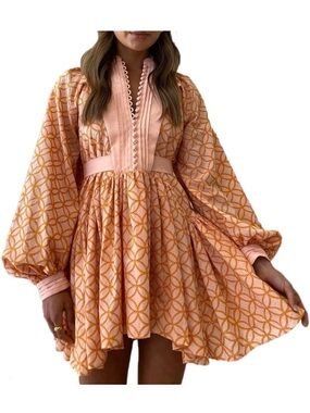 Peach/Orange Eyelet Long-Sleeve Mini Dress